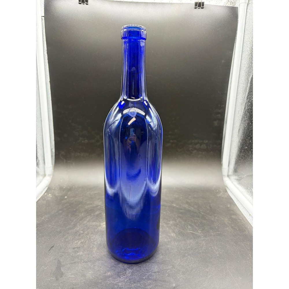 Vintage Cobalt Blue Glass Wine Bottle Decorative Bud Vase 11.75 Inch Tall